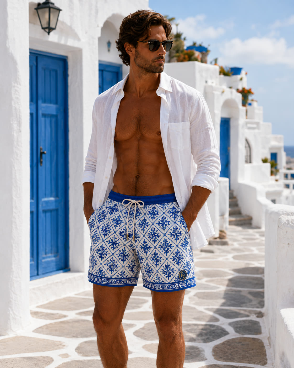 Coastline Tile swim shorts worn